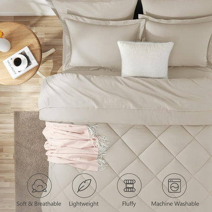 CozyLux Queen Comforter Set with Sheets Beige - 7 Pieces Bed in a Bag