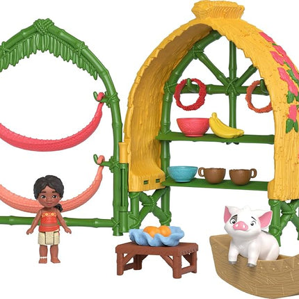 Mattel Disney Moana 2 Toys, Moana & Simea Village Home Playset with 2 Small Dolls, Pua Figure & 15 Accessories