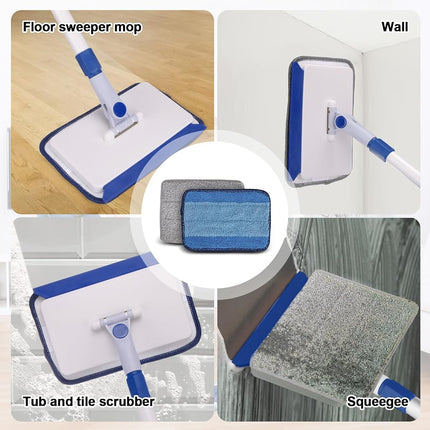 Qaestfy Skirting Borad Cleaner Tool with Handle, Wall Floor Mop with Extendable Long Handle Duster for Cleaning Window, Floor, Skirting Board, Ceiling, Shower, Tub Tile, Kitchen with 6 Reusable Pads