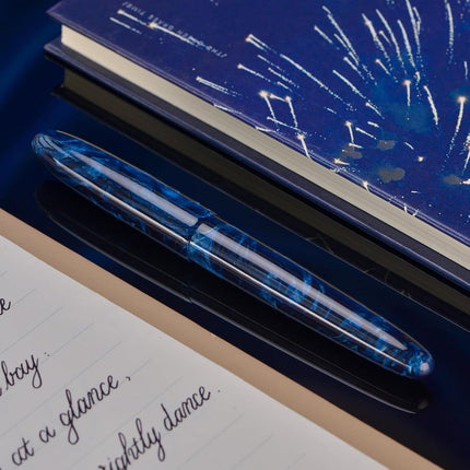 Asvine C80 Fountain Pen #8 Stub 1.1mm Nib Large Handcraft Calligraphy Art Drawing Pen with Converter Pen Case Collection Set (Galaxy Blue)