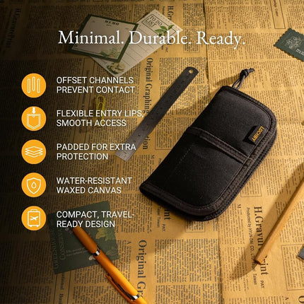LOCHBY® Quattro | Slim and Elegant Pen Pouch, Durable Waxed Canvas, Lightly Padded for Fountain Pen and Mechanical Pencil, Compact Design Holds 4 Pens, for Everyday Carry, Travel and Creative Artists