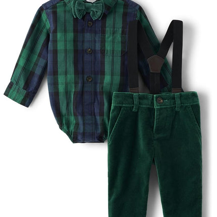 Gymboree bebés-niños Conjunto de 3 piezas de camiseta y pantalón con tirantes para ocasiones especiales, azul marino, 9-12 meses