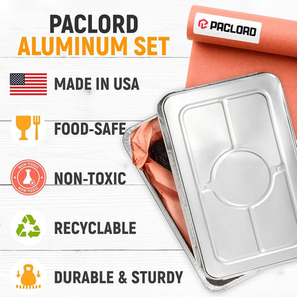 Paclord Aluminum Pans with Lids - 21" x 13" Full Size Foil Pans with Lids, Pack of 25 Pans and 25 Lids, USA-Made Disposable Aluminum Trays for Chafing Racks - Great for Cooking, Heating, Food Storing