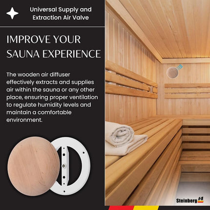 Steinberg14 Wooden Air Diffuser - 6.3 Inch Universal Supply and Exhaust Valve - Adjustable Vent Cover - Round Wall Ceiling Vent - Black Alder Wood Air Vent - Ventilation Grille for Sauna