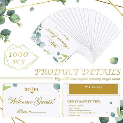 1000 Pcs Hotel Key Card Cover Envelope Sleeve Holder Green Leaves Hotel Key Card Envelope Keycard Envelope Sleeve to Welcome Guests Hotel Key Card Envelopes 2-3/8 x 3-1/2 Inch