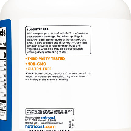 Nutricost Ácido Cítrico en Polvo (3 lb) - Sin OGM, Sin Gluten