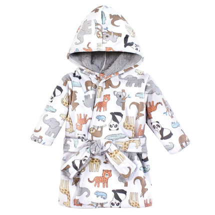 Hudson Baby Batas Unisex de Bebé de Visón con Forro de Piel Sintética para Piscina y Playa, Animales de Zoológico, 6-12 Meses
