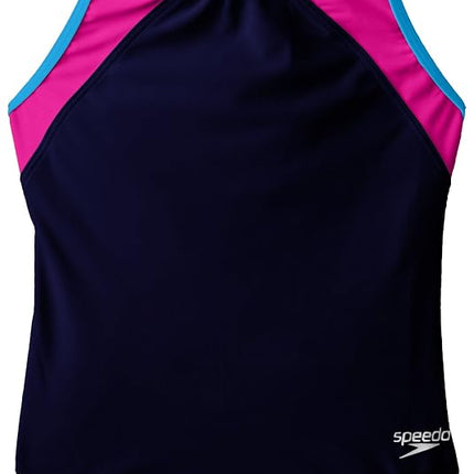Speedo Big Girls Cross Back Splice 1 Piece, Navy, 12