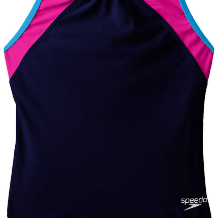 Speedo Big Girls Cross Back Splice 1 Piece, Navy, 