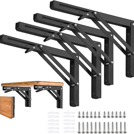 AUTOHJ Folding Shelf Brackets - 8 inch 4Pcs Heavy Duty Metal Collapsible Shelf Bracket, DIY Wall Mounted Foldable Shelf Bracket, Space Saving for Bench Table