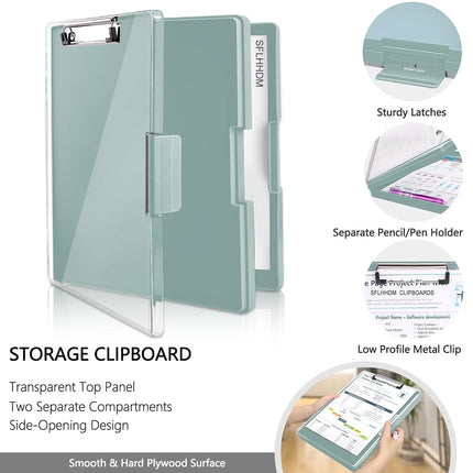 Clipboard with Storage,Heavy Duty Clip Boards 8.5x11 with 2 Storage Case,Clear Visible Top Panel Storage Clipboards,Side Open Clip Boards,Nursing Clipboard Folder Case for Office Supplies-Dark Green