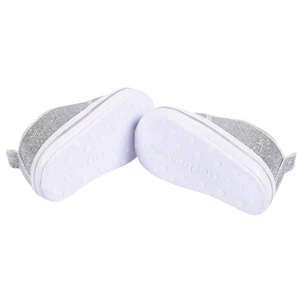 Gerber Unisex-Child Newborn Infant Toddler Boy and Girl Slip-on Sneaker Crib Shoe, Silver Glitter, 0-3 Months Infant