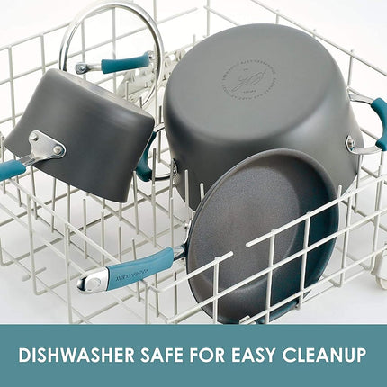 Rachael Ray Cucina Sartén antiadherente de doble paquete de aluminio anodizado duro con mangos azul agave, gris