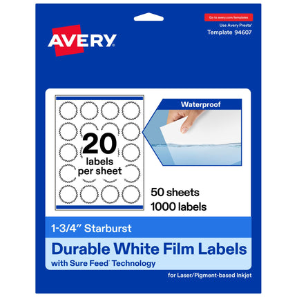 Avery Durable Waterproof Starburst Labels with Sur