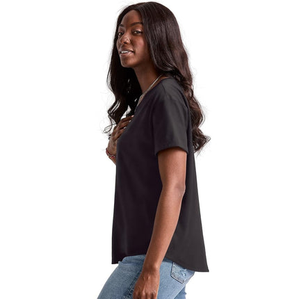 Hanes Originals Oversized T-Shirt, Cotton Crewneck Tee for Women, Curved Hem, Black, XS