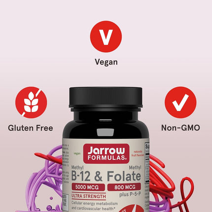 Jarrow Formulas Methyl B-12 & Methylfolate + P5P (B6) Lozenges, Cherry, 60 Count