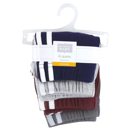 Pantalones cortos de bebé unisex Hudson Baby, paquete de 4, borgoña y azul marino, de 6 a 9 meses