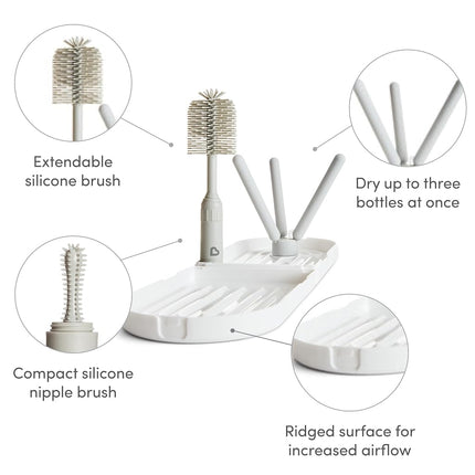Munchkin® Travel Baby Bottle Drying Rack with Silicone Bottle Brush - Compact and Foldable, Fits Easily in Diaper Bags for On-The-Go Use