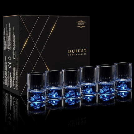 DUJUST 【2026 New Design】 Blue Mountain Shot Glasses (1.5oz), Crystal Shot Glass Set Decorated with Blue Mountain, BPA-Free & Lead-Free, Perfect for Décor & Collection, Gift Choices - 6 pcs