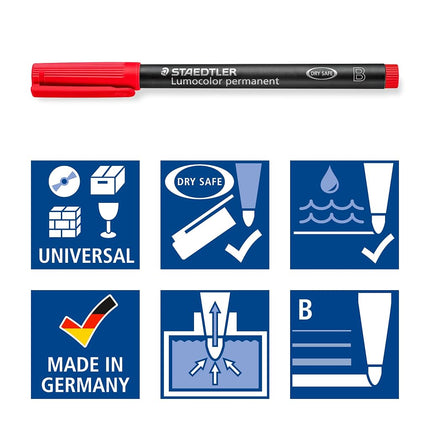 Staedtler Lumocolor Permanent Pen 314 Broad 1.0/2.5mm Line - Assorted Colours (Pack of 6)