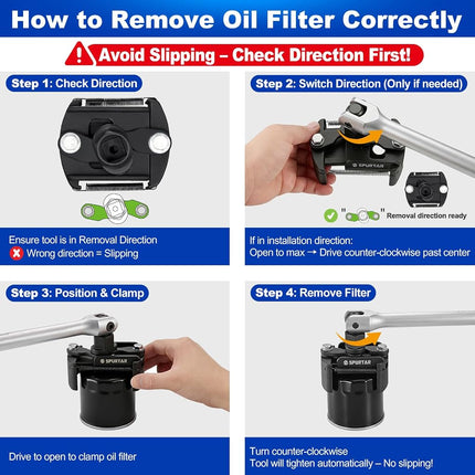 Spurtar Adjustable Oil Filter Wrench 2-3/8 to 3-1/8 inch 60-80mm Universal Oil Filter Removal Tool 1/2'' Drive Cap Style Oil Filter Tool Perfect Fits Small Medium-sized Spin-on Oil Filters