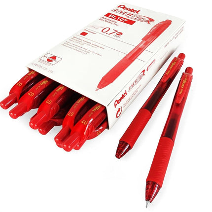 Pentel Energel-BL107-BX Tip Retractable Pen, 0.7 mm - Red (Pack of 12)