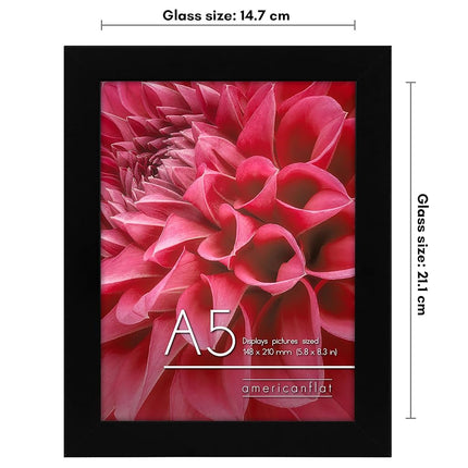 Americanflat A5 Picture Frames in Black - Engineered Wood with Shatter Resistant Glass - Horizontal and Vertical Formats for Wall and Tabletop - 14.8x21 cm