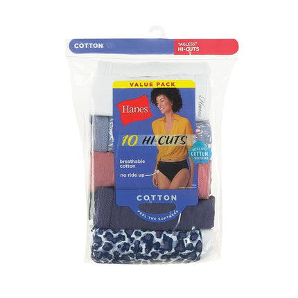 Hanes Women's 10 Pack Cotton Hi Cut Panty - Multi -