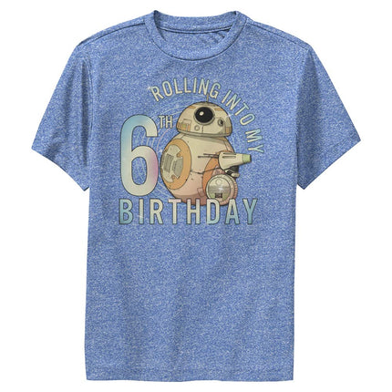 STAR WARS Rise of Skywalker Rolling Into My 6th Birthday Boys Short Sleeve Tee Shirt, Royal Blue Heather, Large