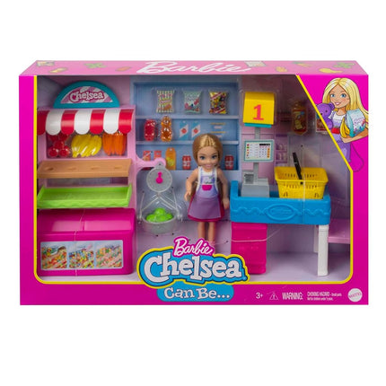 Barbie Chelsea Snack Stand Playset with Doll 15+ Pieces: Register, Food Items, Shopping Basket & More, Gift for Ages 3 Years Old & Up - GTN67
