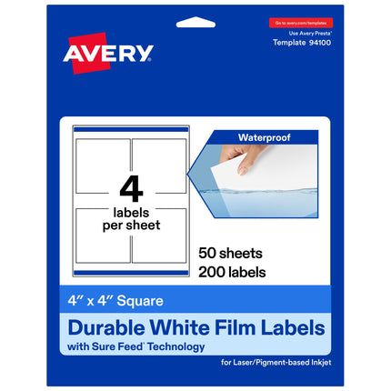 Avery Durable Waterproof Square Labels with Sure F