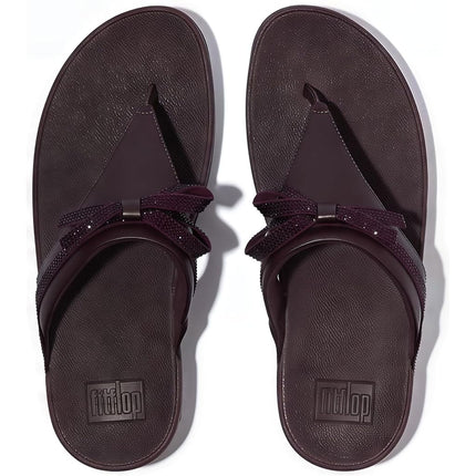FitFlop Women's Lulu Glitz-Bow Leather Toe-Post Sandals Wedge, Plumberry, 3 UK