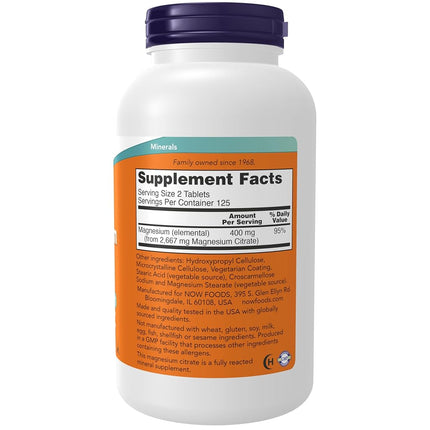 NOW Magnesium Citrate 200 mg,250 Tablets