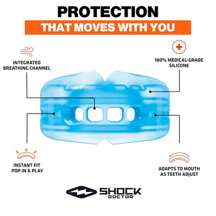 Protège-dents Shock Doctor Double Appareil Orthodontique avec protection des dents supérieures et inférieures pour le sport — Technologie d'ajustement instantané sans moulage ni ébullition pour tailles jeunes et adultes