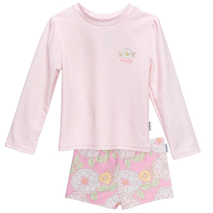 Conjunto de traje de baño de dos piezas de Gerber para niña, manga larga, protección contra sarpullidos, diseño de peonías, 12 meses