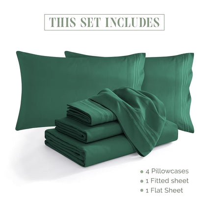 Elegant Comfort 6 Piece Bed Sheet Set Ultra Soft 1500 Thread Count Extra Deep Pocket 18-24 Inch Deep Pocket Smart Storage Pockets Wrinkle Resistant California King (Hunter Green)
