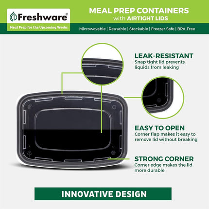 Freshware Récipients de préparation de repas [Lot de 150] 1 Compartiment avec couvercles, Récipients de stockage alimentaire, Boîte à bento, Sans BPA, Empilables, Adaptés au micro-ondes/lave-vaisselle/congélateur (473 ml)