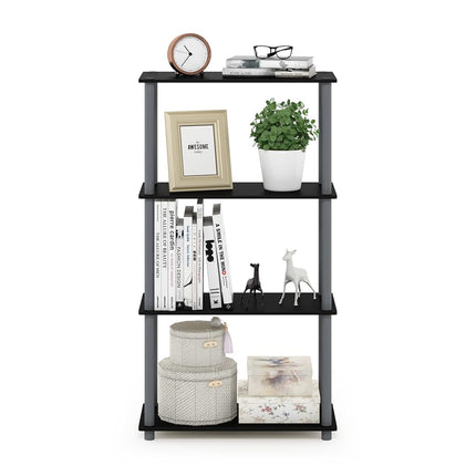 Furinno TURN-N-TUBE Storage Shelves, 4-Tier Toolless Book Shelf, Corner Shelf, Toolless Open Shelves, for Organization and Storage, Living Room, Garage, Home Office, Black