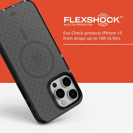tech21 Evo Check case for iPhone 15 Pro Max - Compatible with MagSafe - Impact Protection Case - Smokey/Black