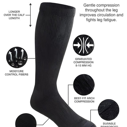 Dickies Men's Light Comfort Compression Over-The-Calf Socks, Available in M-XXL (2, 4 Pairs), Solid Black (2 Pairs), XL