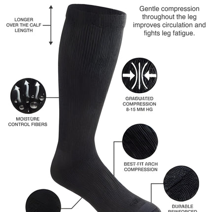 Dickies Men's Light Comfort Compression Over-The-Calf Socks, Available in M-XXL (2, 4 Pairs), Solid Black (4 Pairs), L