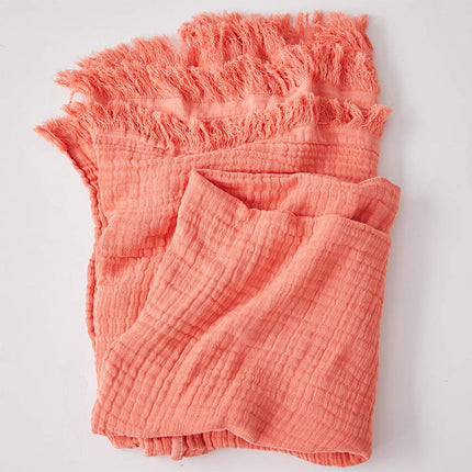 Manta de muselina de algodón Simple&Opulence para cama, sofá, manta de gasa tejida con borlas, suave, ligera, acogedora, prelavada, transpirable, decoración de casa de campo para todas las estaciones (rojo coral)
