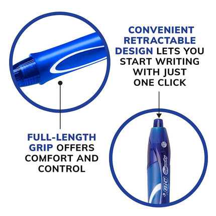 BIC Gel-ocity Quick Dry Retractable Gel Pen, Medium Point (0.7 mm), Blue, 12-Count