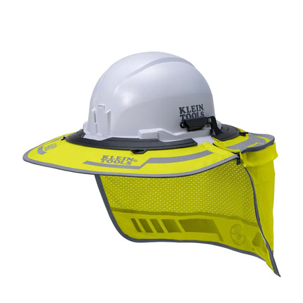 Klein Tools FR03010HIVIS Flame-Resistant Full-Brim Sombrero, Outdoor Sun Hat with Neck Shade, Hard Hat Accessory, 50-Plus UPF Protection, Hi-Visibility, Universal Clips