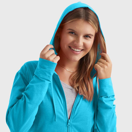 Sudadera con capucha de jersey con cremallera completa para mujer Hanes, azul marino, talla XXG