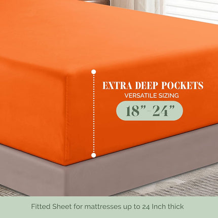 Elegant Comfort Luxury 1500 Premium Hotel Quality Microfiber 4-Piece Sheet Set - Soft, All Around Elastic 18-24 Inches Deep Fitted Sheet - Extra Deep Pocket Sheets, King, Elite Orange