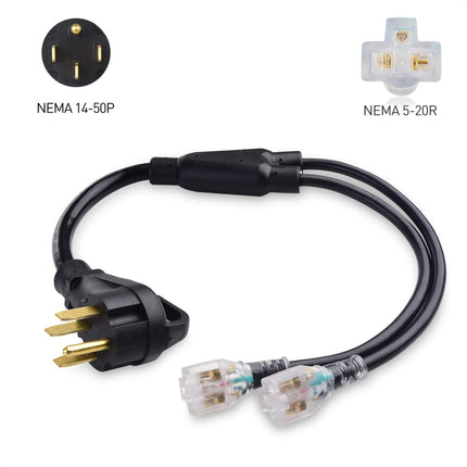 Adaptador para generador Cable Matters LED de 4 puntas de 50 a 20 amperios (adaptador divisor de 50 a 110 amperios) de 0,76 metros - NEMA L4-50P a 2x 5-20R