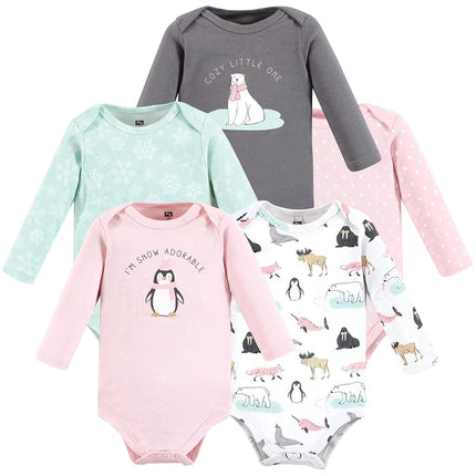 Hudson Baby unisex-baby Cotton Long-sleeve Bodysuits, Girl Arctic Animals, 3-6 Months