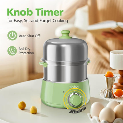 CACHOO - Fast 14 Egg Stainless Steel Egg Boiler with 30 Minute Timer & Auto Shut Off, Compact Electric Vegetable Steamer for Cooking, Dishwasher Safe,