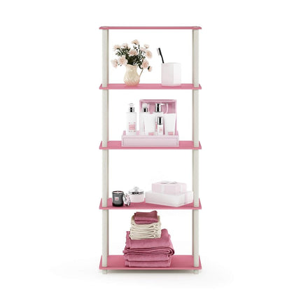 Furinno TURN-N-TUBE 5-Tier Tool-Free Corner Shelf, Pink